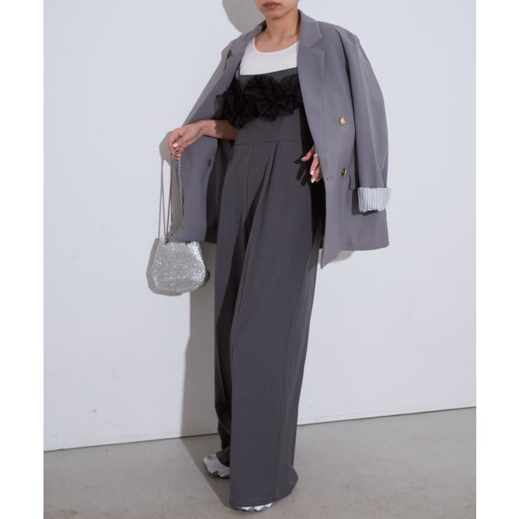 Eclat one 【Eclat one】チュール フリル ドッキング キャミ オールインワン パンツ・ズボン