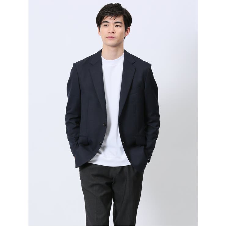 【10％OFFクーポン！2/10(火)1:59まで】TAKA-Q MEN ウール混 レギュラーフィット 2ボタンジャケット 組織紺 アウター(コート・ジャケットなど)