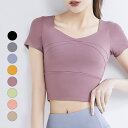 【5/10限定 15%OFFクーポン】JOCOSA スポーツウェア トップス 半袖 ショート丈 カップ付き レディース ジム 春 夏 秋 ブラック グレー ブル...