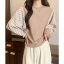 SUNSHINE CLOSET ストライプ配色ドルマンニット体型カバー春 トップス