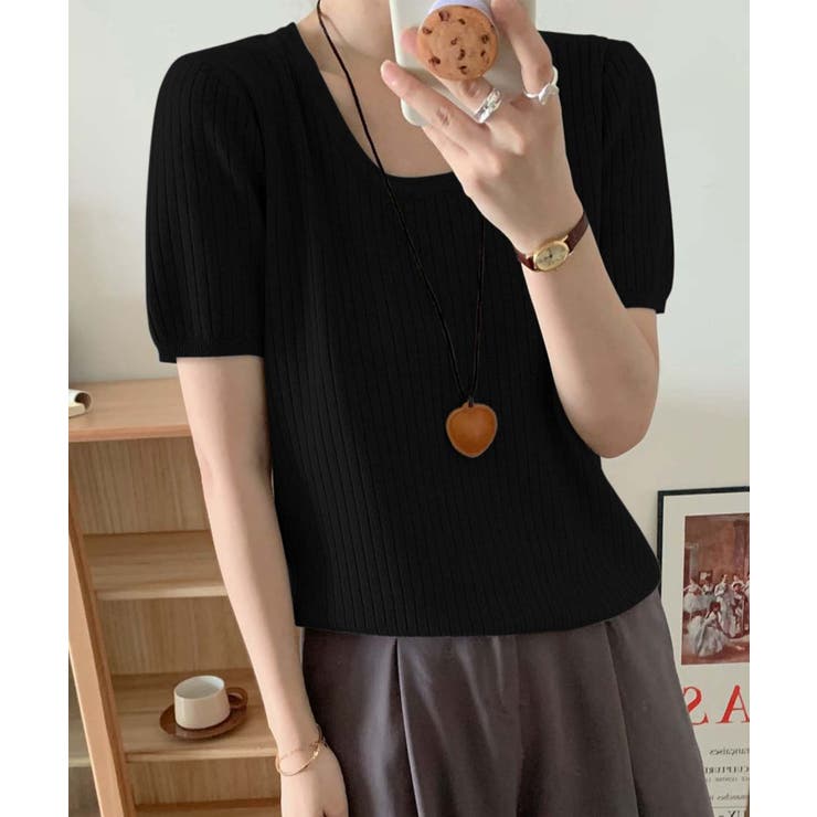 aimoha 【BANICO】UネックリブTシャツ トップス