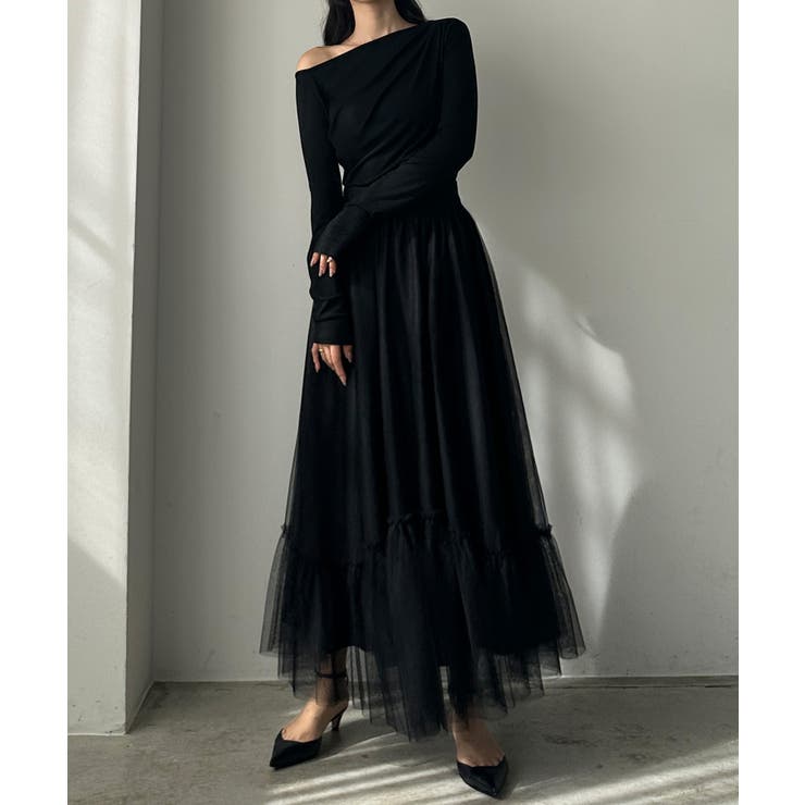 Louere Louere 裾切替フリルチュールティアードスカート【一部ペチスカートセット】 スカート