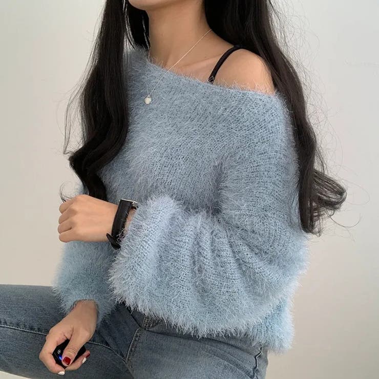 COCOMOMO シャギーニット ふわふわニット オフショルダー ニット フェザーヤーン ...