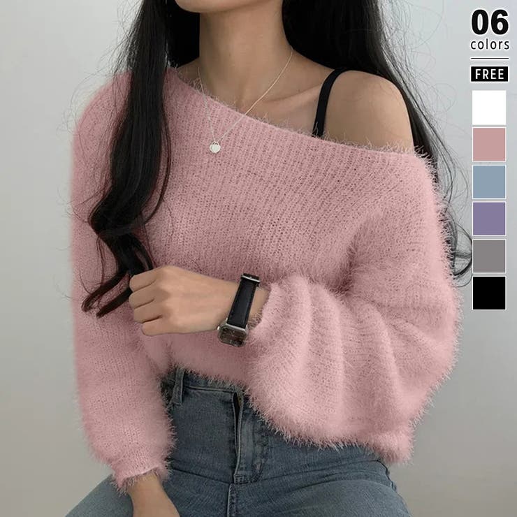 楽天市場】オフショルダー トップス（カラーピンク）（ニット