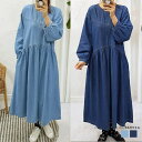 RAKUku 韓国ファッション デニムワンピース ロング丈 ワンピース・ドレス