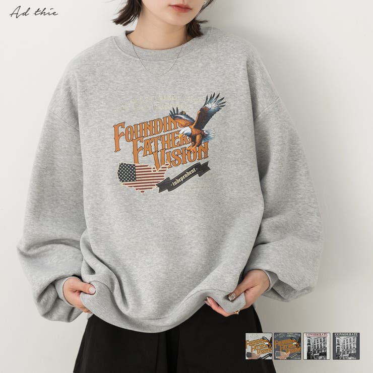 【10％OFFクーポン！2/23(月)1:59まで】ad thie アソート柄 裏起毛プルオーバー トップス