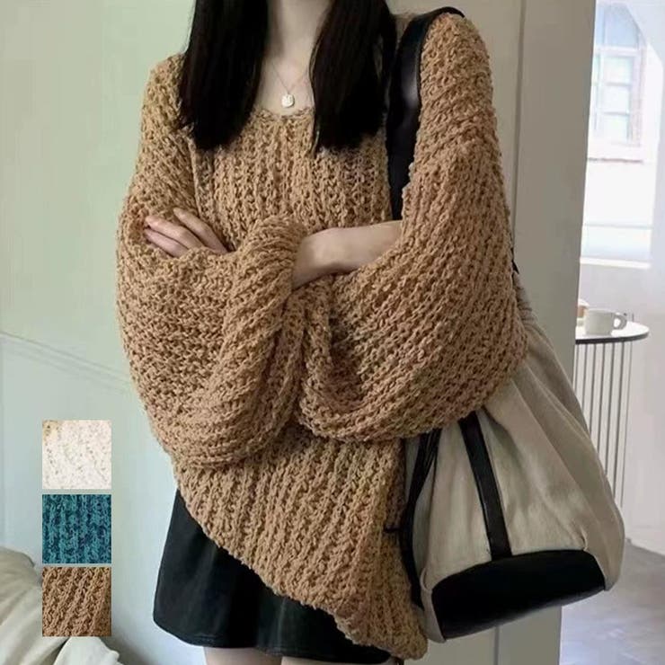 maison de LATIR ゆったりシルエットが可愛いVネックローゲージビッグニット ニットプルオーバー 冬 長袖 チュニック 大人 カジュアル トレンド おしゃれ トップス