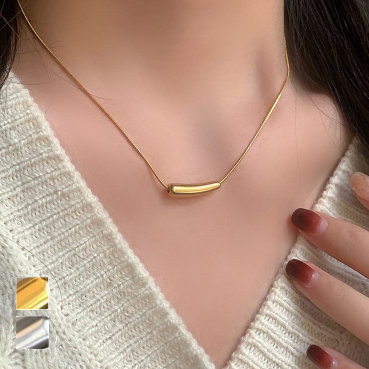 maison de LATIR ニュアンストップがトレンド感をプラスするメタルモチーフネックレス ゴールド シルバー スネークチェーン 大人 シンプル おしゃれ 上品 カジュアル アクセサリー