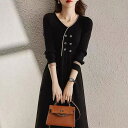 【10%OFFクーポン 9/9 23:59まで】maison de LATIR 1枚着るだけで品の良さを感じるパイピングデザインニットワンピース 膝丈ワンピース 長袖 夏 夏 Vネック きれいめ シンプル 大人 通勤 OL ワンピース・ドレス