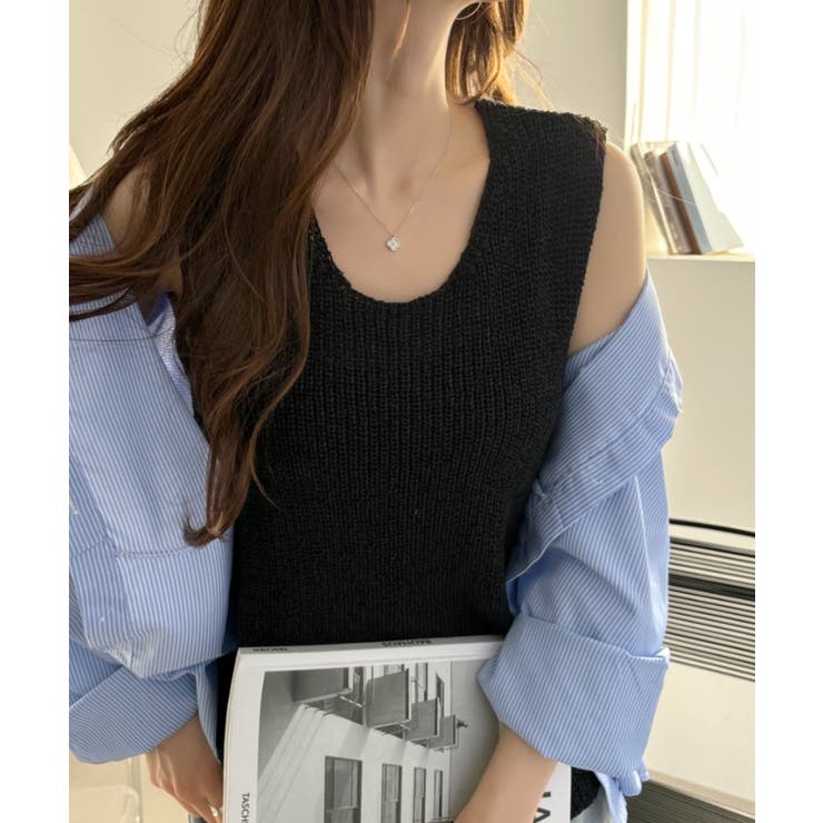 Crew Neck - Ada. 【Eclat one】 畔リブ クルーネック ノースリーブ サマーニット トップス