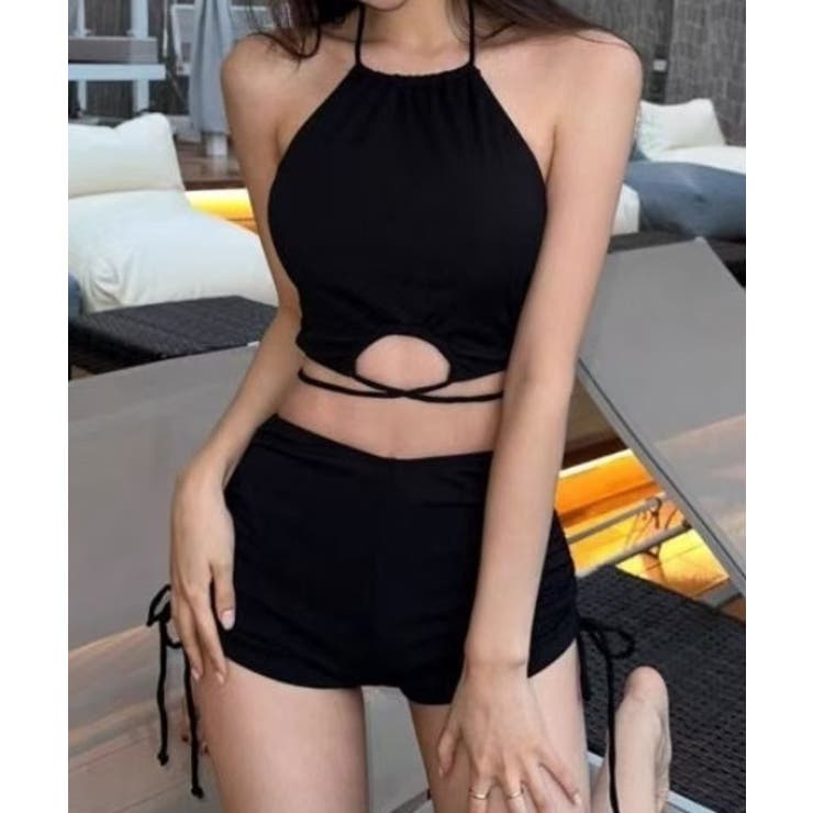 Ada. ホルターネック カットアウトデザイン サイドシャーリング ハイウエスト レディース水着 水着