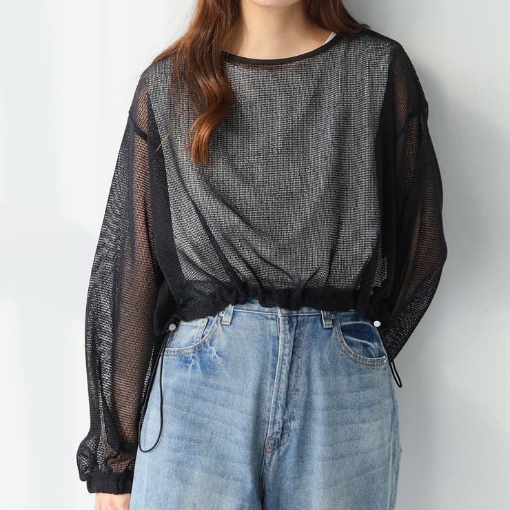 Doula Doula メッシュ裾ドロストプルオーバー トップス