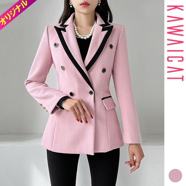 KawaiCat ジャケット レディース 長袖 アウター テーラードジャケット タイト ダブルボタン 上品 オフィス きれいめ 秋 冬 韓国 to28046 アウター(コート・ジャケットなど)