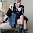WITCH デニム切り替えニットカーディガン トップス