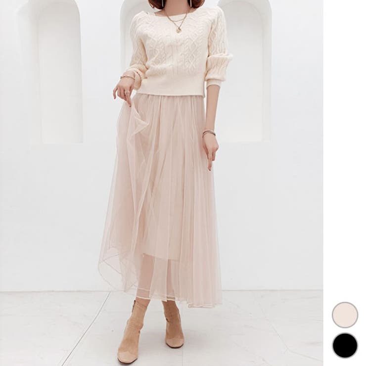 KawaiCat セットアップ ワンピース レディース ツーピース アンサンブル ニット 異素材 重ね着 レイヤード 長袖 ロング丈 マキシ丈 ミモレ丈 メッシュ Aライン フレア カジュアル 上品 きれいめ おしゃれ 秋 冬 春 韓国服 韓国 to23