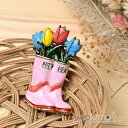 lunolumo ブローチ レディース チューリップ 花 フラワー 春 カラフル 長靴 レインブーツ プレゼント B アクセサリー