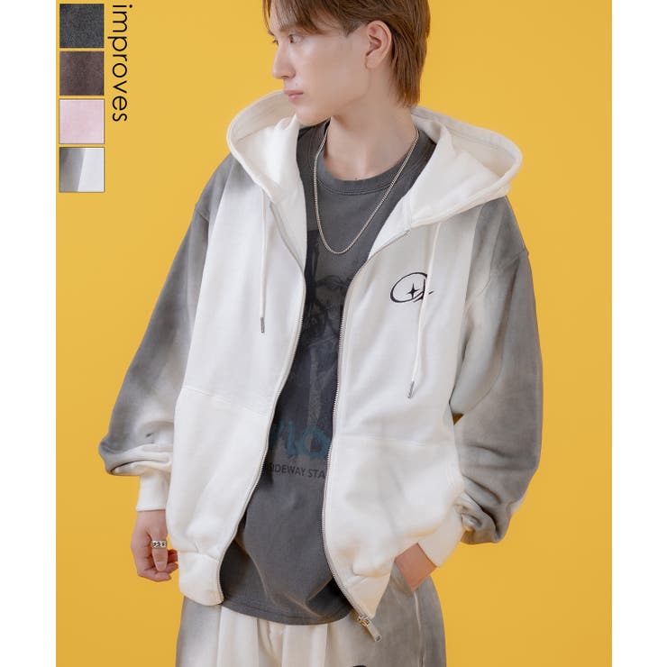 【10%OFFクーポン!11/27(木)1:59まで】improves パーカー メンズ レディース グランジ加工 裏毛 ジップパーカー スウェット セットアッ...