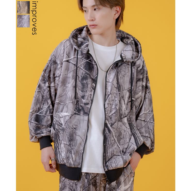 【20％OFFクーポン！1/15(木)限定！】improves パーカー メンズ レディース ツリーカモ 裏毛 ジップ パーカー Tシャツ カジュアル アメカジ ストリート スケーター ストリート古着MIX 韓国 トップス