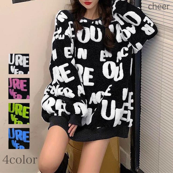 CHEER【WOMEN】 立体アルファベットロゴニットトップス　秋　冬　韓国　トップス　ニット　チュニック　アルファベット　ロゴ　総柄　..