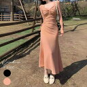 kirakiraShop サイドドローストリングワンピース ロングワンピース マキシワンピ 長袖 ルアナ リゾート 可愛い ドローストリング きれいめ 大人カジュアル フェミニン 春秋 セクシー ギャザー シンプル ロング丈 ワンピース・ドレス