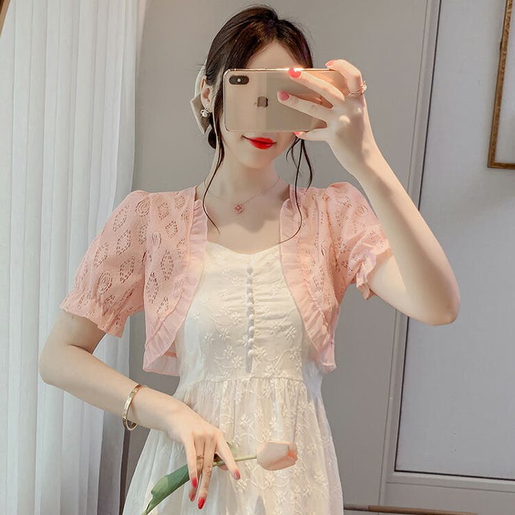 JS FASHION レース ボレロ 全3色 パフスリーブ ゴム袖 フリル 白 黒 ショート丈 ボレロ ミニ丈 半袖 シアーカーディガン シースルー 羽織り レディース きれいめ おしゃれ 冷房対策 紫外線対策 春 夏 二次会 結婚式 パーティー オケー shoplistselect-10260958 SHOPLIST サンプル画像2