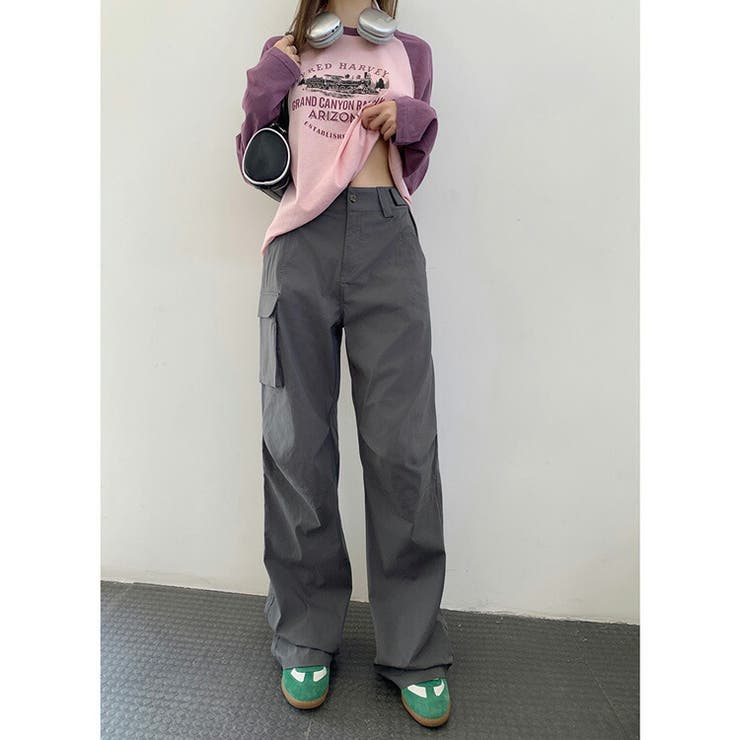 JS FASHION カーゴパンツ ストレートパンツ ロングパンツ 無地 ボトムス ハイウエスト 細見え トレンド 韓国ファッション 大人 カジュアル デイリーおしゃれ シンプル 体型カバー ゆったり かっこいい 大きいサイズ 春 夏 秋 冬【ko561