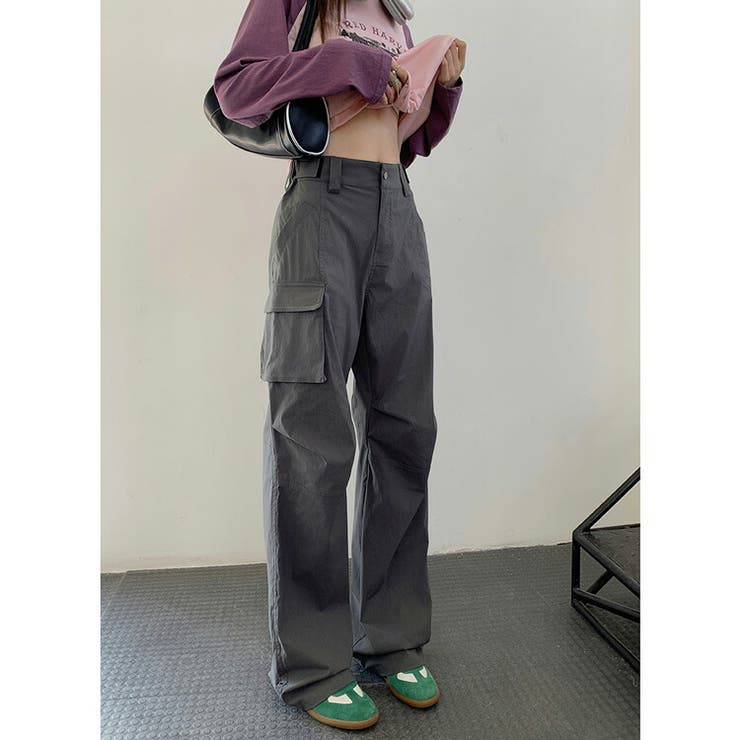 JS FASHION カーゴパンツ ストレートパンツ ロングパンツ 無地 ボトムス ハイウエスト 細見え トレンド 韓国ファッション 大人 カジュアル デイリーおしゃれ シンプル 体型カバー ゆったり かっこいい 大きいサイズ 春 夏 秋 冬【ko561