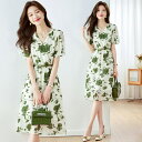 JS FASHION 花柄ワンピ ベルト付き Vネック 半袖 花柄 ワンピース Aライン ワンピース 大人 ひざ丈 ミディアム丈 膝下 ミモレ丈 ガーリー きれいめ 二次会 食事会 デート 体型カバー 大きいサイズ リゾート 夏ワンピ 春 夏 秋【ypy