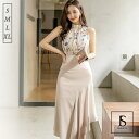 JS FASHION セットアップ 花柄トップスとスカート上下セット レディース アシンメトリー ノースリーブ ロング丈 きれいめ スリム 細見え 華やかおしゃれ 大人セクシー フェミニン 大きいサイズ 大人可愛い 二次会 発表会 お呼ばれ会 食事会 パ