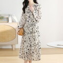 JS FASHION 花柄ワンピース シフォン Aライン ワンピース 花柄 ワンピース ひざ丈 ミディアム丈 膝下 花柄ワンピ 春ワンピース 夏ワンピース ガーリー きれいめ 体型カバー シフォンワンピース 大きいサイズ お出かけ 春 夏 レディース デ