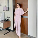 JS FASHION パンツドレス フレア アメリカンスリーブ パールネック 肩見せ オールインワン ロングパンツ ワイドパンツ セクシー きれいめ かっこいい...