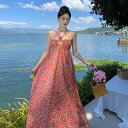 JS FASHION リゾートワンピ 小花柄 立体フラワー 花柄ワンピ バックオープン カラフル ノースリーブ マキシワンピ マキシ丈 ビーチワンピ ロングワンピ リゾート ワンピース セクシー きれいめ 上品 夏 夏ワンピ バカンス 海 ビーチ【rm5