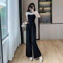 JS FASHION パンツドレス 全2色 袖シフォン バックリボン ウエストマーク オールインワン 半袖 ロングパンツ フレアパンツ ワイドパンツ セクシー ...