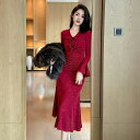 JS FASHION マーメイドワンピ ラメ入り マーメイド ローズモチーフ 薔薇 無地 パーティードレス マーメイド ワンピース 長袖 ロング セクシー エレガント ゴージャス 大きいサイズ 謝恩会 お呼ばれドレス 秋 冬 レディース オケージョン デ