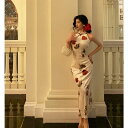 JS FASHION ロングドレス 花柄 ベロア チャイナ風 パーティードレス ノースリーブ タイト ワンピース ロング丈 マキシ丈 セクシー 上品 エレガント かっこいい 謝恩会 発表会 演奏会 お呼ばれ 春 夏 秋 冬 オケージョン 60代 50代