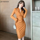 【8/11まで5%OFFクーポン】JS FASHION パーティードレス Vネック タイトワンピース ミディアム丈 長袖 春ワンピ サイドタック きれいめ 華やかおしゃれ 大人セクシー Sサイズ Mサイズ Lサイズ 大人可愛い JSファッション【2101