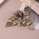 JS FASHION ヘアゴム シュシュ 全2色 サテン ビジュー付き リボン 黒 りぼん ヘアアクセサリー 髪留め ヘッドアクセサリー パーティー 可愛い キュート ヘアアレンジ レディース 60代 50代 40代 30代 20代 大人 子供【acc
