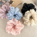 【マラソン期間中 5%OFFクーポン】JS FASHION ヘアゴム 全5色 シュシュ オーガンジー シンプル デイリー オフィス 無地 黒 大きい 大きめ ヘ...
