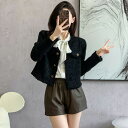 JS FASHION ツイードジャケット 黒 ノーカラージャケット 長袖 オフィス ジャケット 春アウター 秋アウター 大人 きれいめ おしゃれ 上品 フォーマル セレモニー ママスーツ 卒業式 入学式 ビジネス 通勤 成人式 二次会 春 秋 冬【ypy