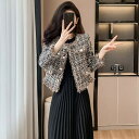 JS FASHION ツイードジャケット 全2色 ノーカラー ジャケット フリンジ オフィス 羽織り 黒 茶 春アウター 秋アウター 大人 きれいめ 普段着 好印象 ガーリー おしゃれ 上品 エレガント セレモニー ビジネス 通勤 オフィス 成人式 二次