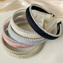 JS FASHION パール付き カチューシャ 全5色 ダブルストラップ 刺繍 幅細 パール お呼ばれ 痛くない 黒 ヘアアクセサリー 白 黒 二次会 パーティ...
