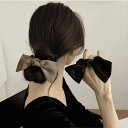 JS FASHION シュシュ ヘアゴム 全3色 普段使い 無地 黒 りぼん 小さめ ヘアアクセサリー 髪留め パーティー 可愛い オフィス キュート ヘアアレ...