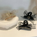 JS FASHION ヘアクリップ 全2色 リボン オーガンジー ビジュー ヘアアクセサリー 小さい 小さめ 黒 結婚式 成人式 謝恩会 髪留め ヘッドアクセサリー 髪飾り 上品 エレガント フォーマル パーティー お呼ばれ ヘッドドレス レディース【a