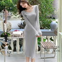 JS FASHION ニットワンピース ホルターネック 全4色 前後Vネック リブニット 長袖 無地 黒 白 タイトワンピ タイト ワンピース ミディアム丈 膝丈 膝下丈きれいめ スリム 細見え デイリー おしゃれ 上品 大人 かわいい デート 食事会