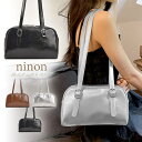 【5%OFFクーポン!9/24(水)1:59まで】ninon ハンドバッグ レディース 小さめ 黒 結婚式 横長 通勤 ミニハンドバッグ きれいめ シルバー ミニ フォーマル おしゃれ 合皮 イレギュラー シュリンク PUレザー ボストンバッグ 肩掛け