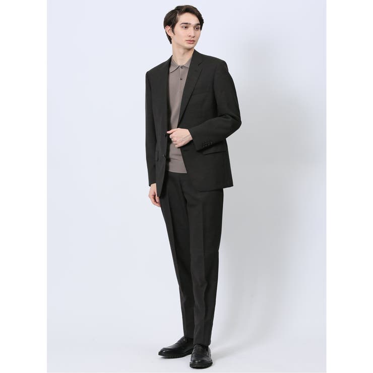 【10%OFFクーポン!11/27(木)1:59まで】TAKA-Q MEN ウール混 スリムフィット 2ボタン2ピーススーツ 千鳥こげ茶 スーツ