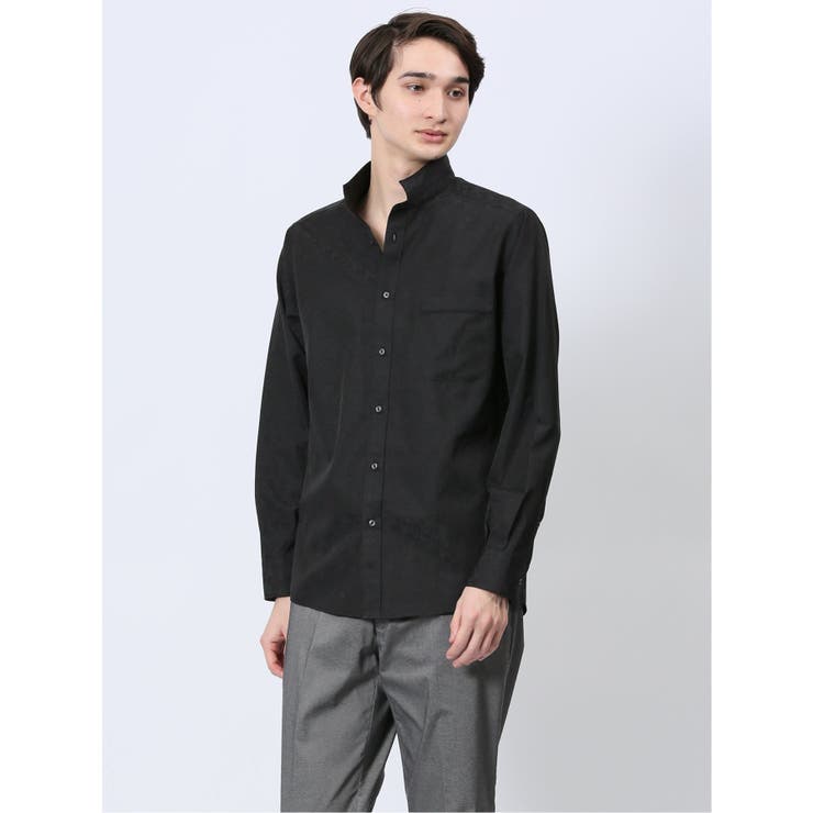 TAKA-Q MEN ペイズリードビー スタンドカラー長袖シャツ トップス