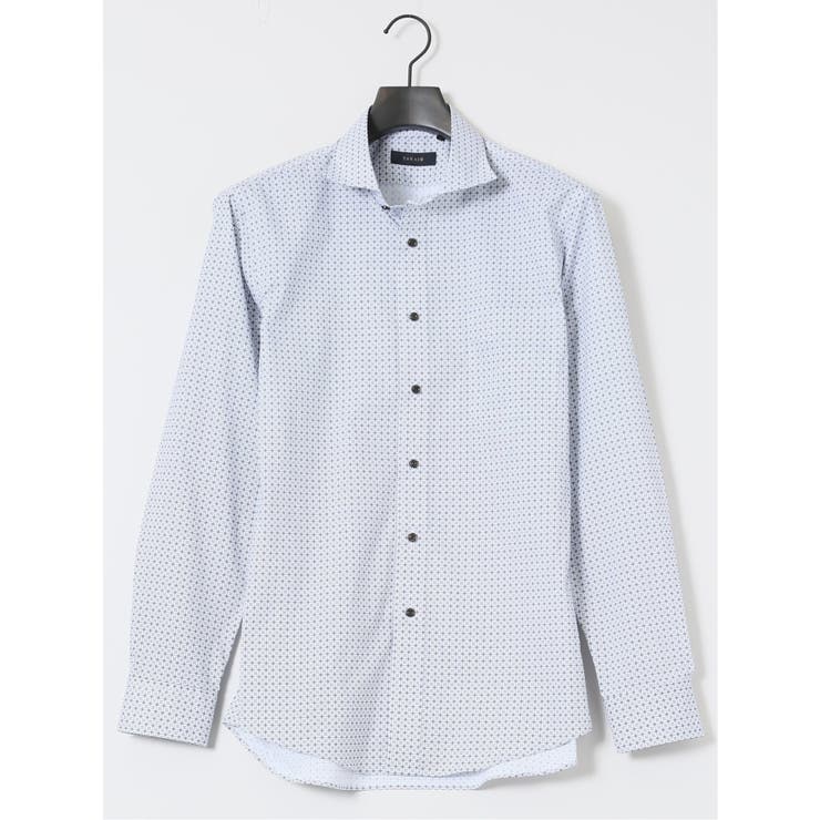 TAKA-Q MEN ストレッチ プリント ワイドカラー長袖シャツ トップス