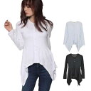 STYLEBLOCK カットソー Tシャツ 長袖 Uネック アシメントリー レディース ホワイト ブラック 秋冬 トップス
