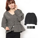 STYLEBLOCK シャツ ブラウス 長袖 Vネック チェック柄 グレンチェック ウエストマーク ボリュームスリーブ プルオーバー トップス レディース ホワ...